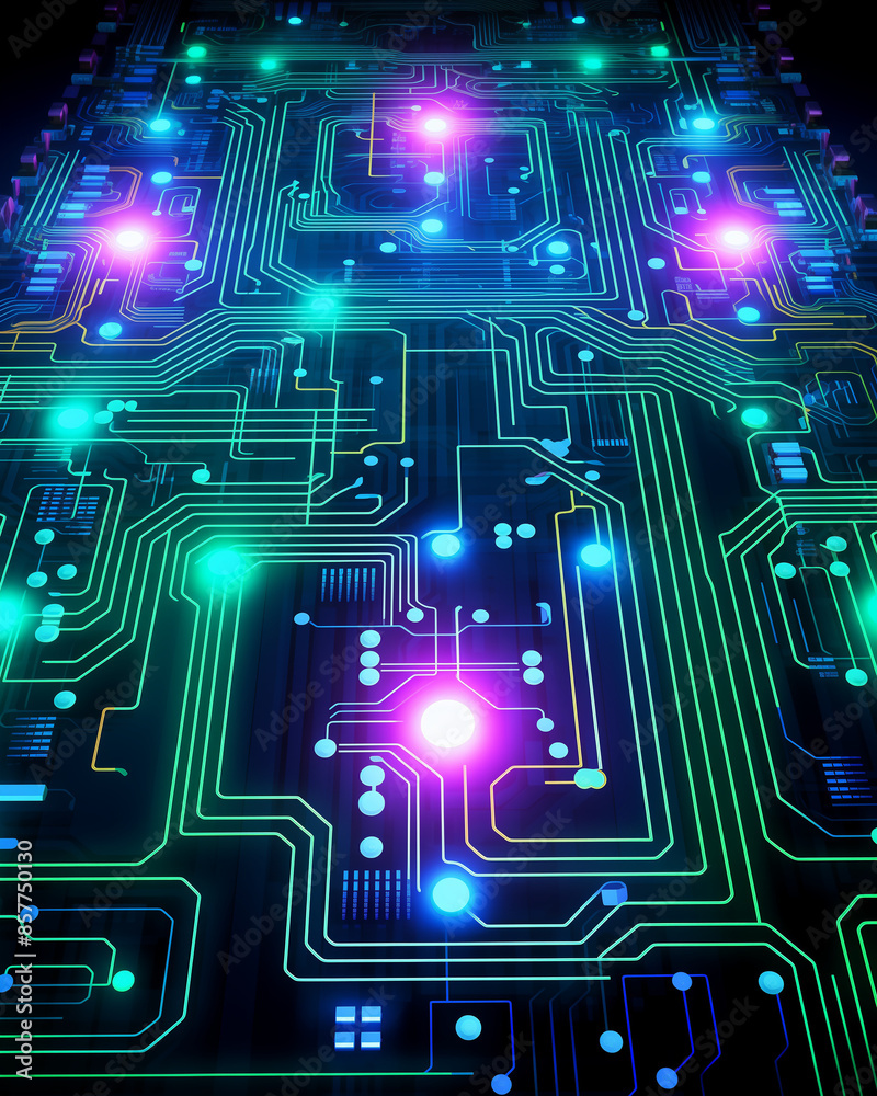 Futuristic Circuit Board with Neon Lights Futuristic Circuit Board with Neon Lights