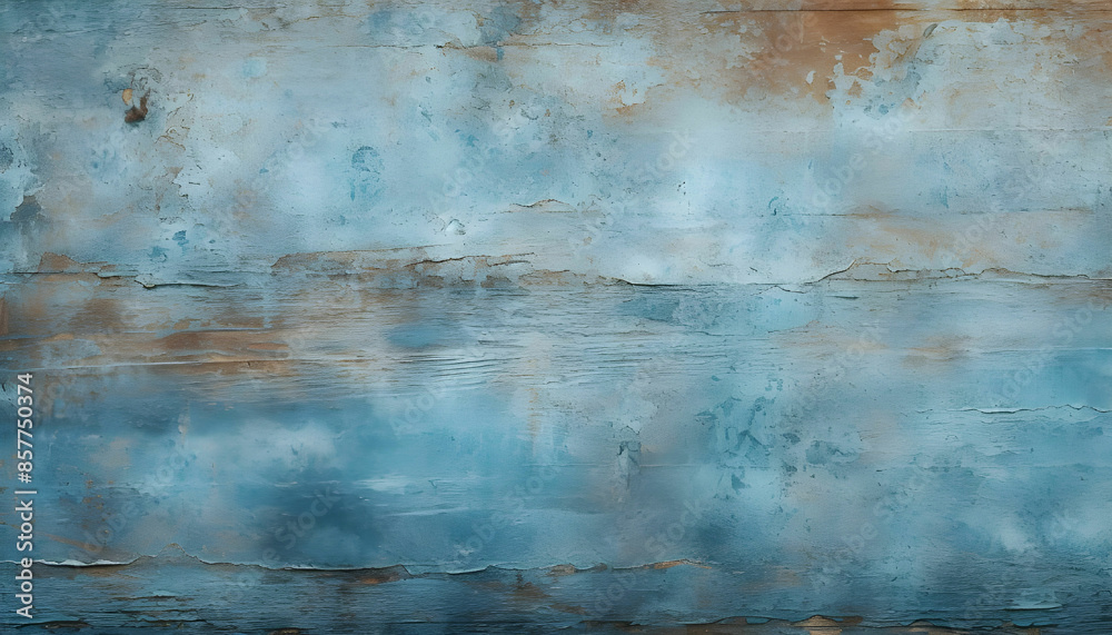 Old weathered tin metal surface with faded blue paint closeup as grunge background