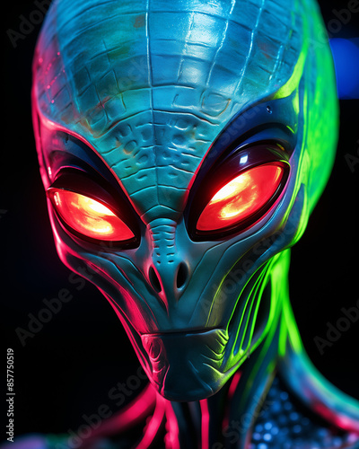 Alien Head with Glowing Red Eyes