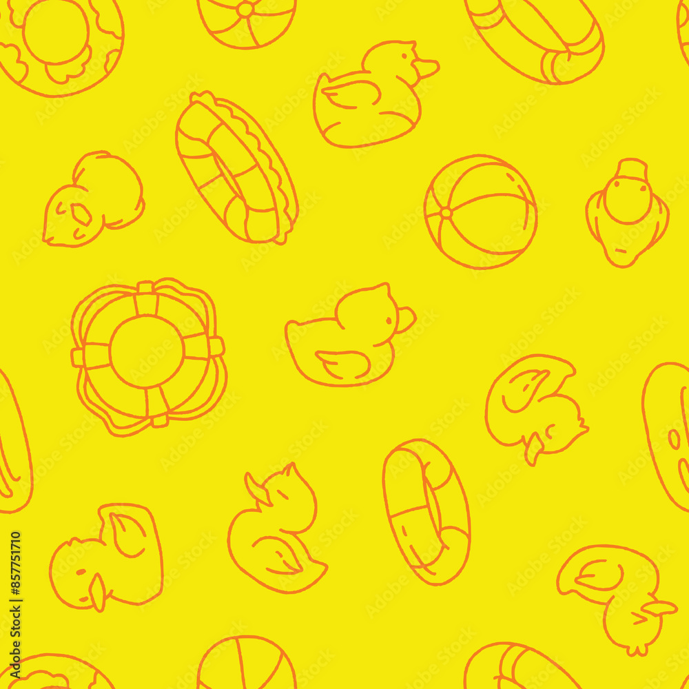 Naklejka premium Outline Rubber Duck Swim Seamless Pattern Vector illustration for Print, Wallpaper, Decoration.