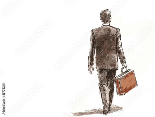 isolate white background, A person with a briefcase or portfolio, indicating professionalism and preparedness, drawing in color pencil art and copy space, very simple and isolate in the style of art.