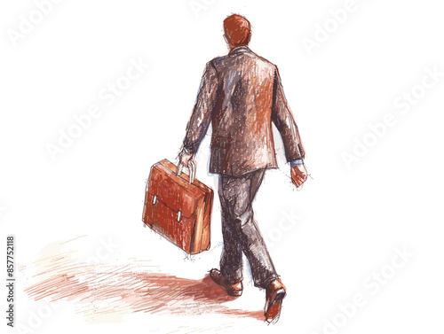 isolate white background, A person with a briefcase or portfolio, indicating professionalism and preparedness, drawing in color pencil art and copy space, very simple and isolate in the style of art.