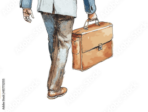 isolate white background, A person with a briefcase or portfolio, indicating professionalism and preparedness, drawing in color pencil art and copy space, very simple and isolate in the style of art.