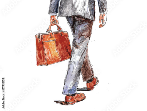 isolate white background, A person with a briefcase or portfolio, indicating professionalism and preparedness, drawing in color pencil art and copy space, very simple and isolate in the style of art.