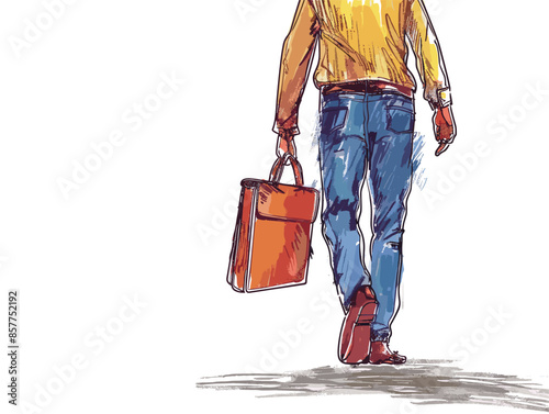isolate white background, A person with a briefcase or portfolio, indicating professionalism and preparedness, drawing in color pencil art and copy space, very simple and isolate in the style of art.