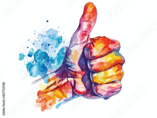 isolate white background, A person with a thumbs-up sign, representing endorsement or approval, drawing in color pencil art and copy space, very simple and isolate in the style of animated art