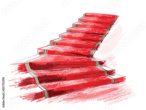 isolate white background, A red carpet rolled out for the best candidate, symbolizing their importance., drawing in color pencil art and copy space, very simple and isolate in the style of art