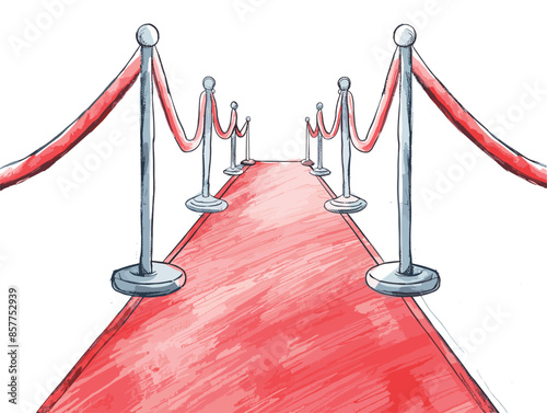 isolate white background, A red carpet rolled out for the best candidate, symbolizing their importance., drawing in color pencil art and copy space, very simple and isolate in the style of art
