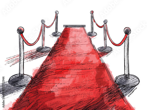 isolate white background, A red carpet rolled out for the best candidate, symbolizing their importance., drawing in color pencil art and copy space, very simple and isolate in the style of art
