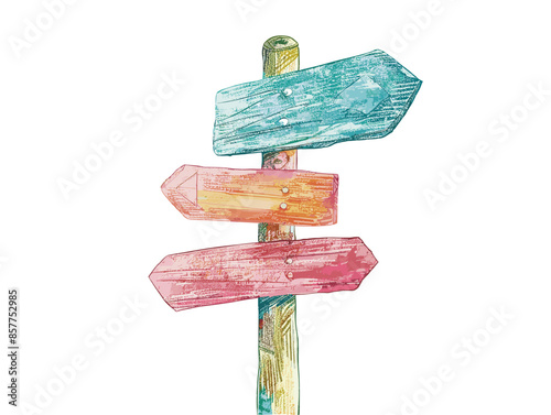 isolate white background, A road sign pointing towards the best candidate, symbolizing their direction and purpose., drawing in color pencil art and copy space, very simple and isolate in the art