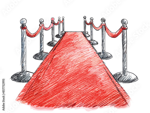 isolate white background, A red carpet rolled out for the best candidate, symbolizing their importance., drawing in color pencil art and copy space, very simple and isolate in the style of art