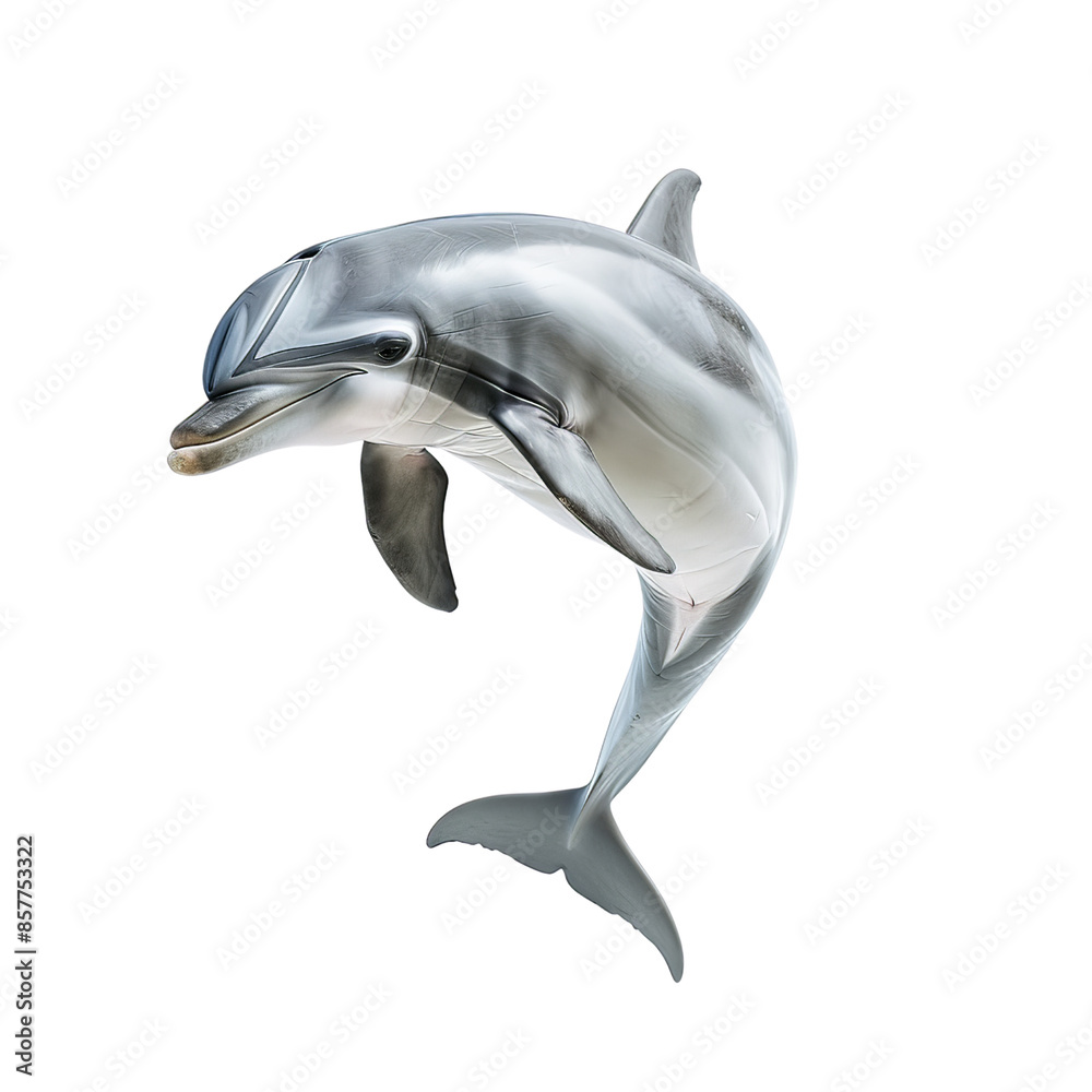 Close-up of a jumping dolphin with a white background, showcasing its sleek body and intelligent expression. Close-up of a jumping dolphin with a white background, showcasing its sleek body and intelligent expression.