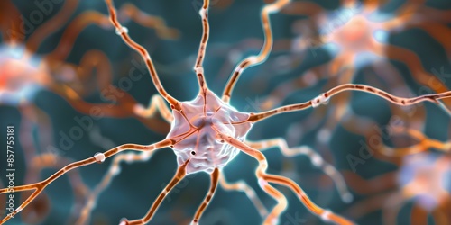Exploring the Intricacies of Neuron Structure Interneurons, Axons, Dendrites, and Synaptic Clefts. Concept Neuron Structure, Interneurons, Axons, Dendrites, Synaptic Clefts photo