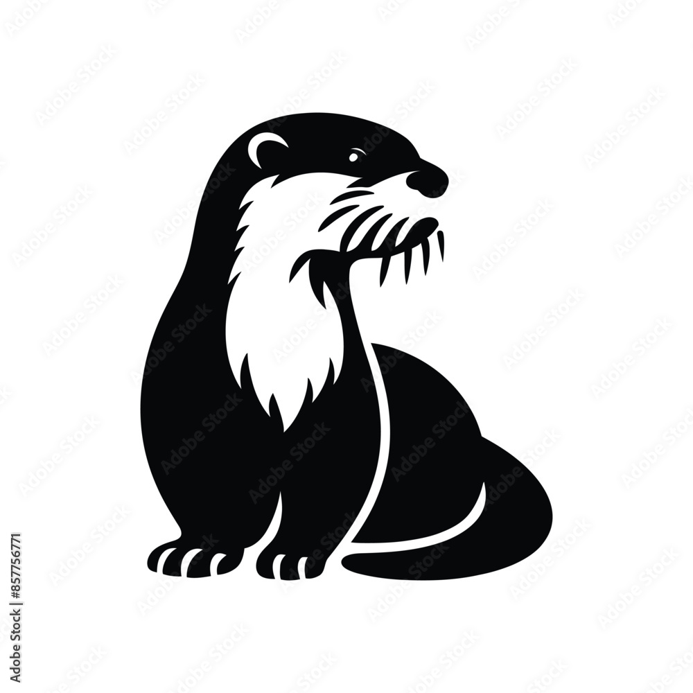 Coastal Charm Sea Otter Silhouette in Black and White Vector Coastal Charm Sea Otter Silhouette in Black and White Vector