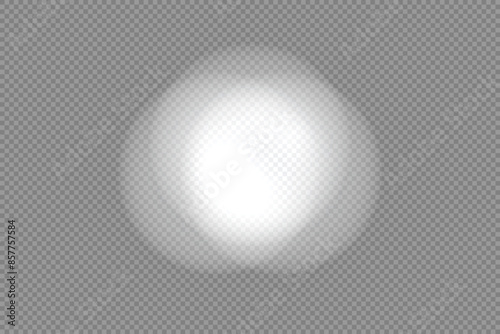 Three transparent round beams of white light overlayed on the wall. Front view of the light of an electric lamp or the beam of a flashlight with several diodes. Shadow vector illustration