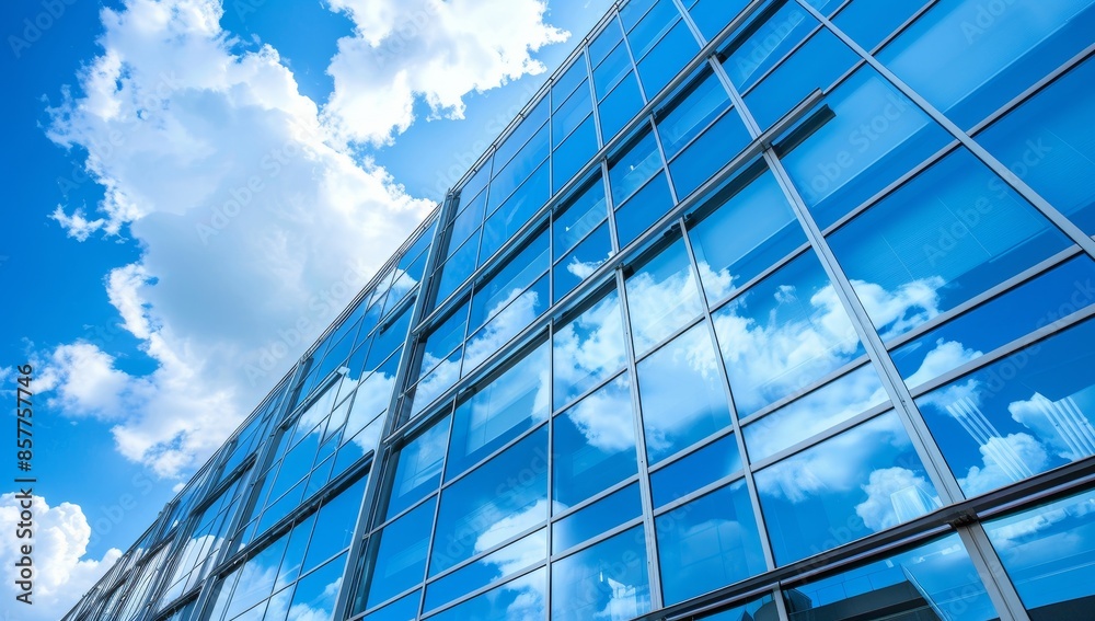 Obraz premium Ecofriendly glass office building designed for sustainability and reducing carbon footprint . Concept Sustainable Architecture, Green Building Design, Ecofriendly Practices