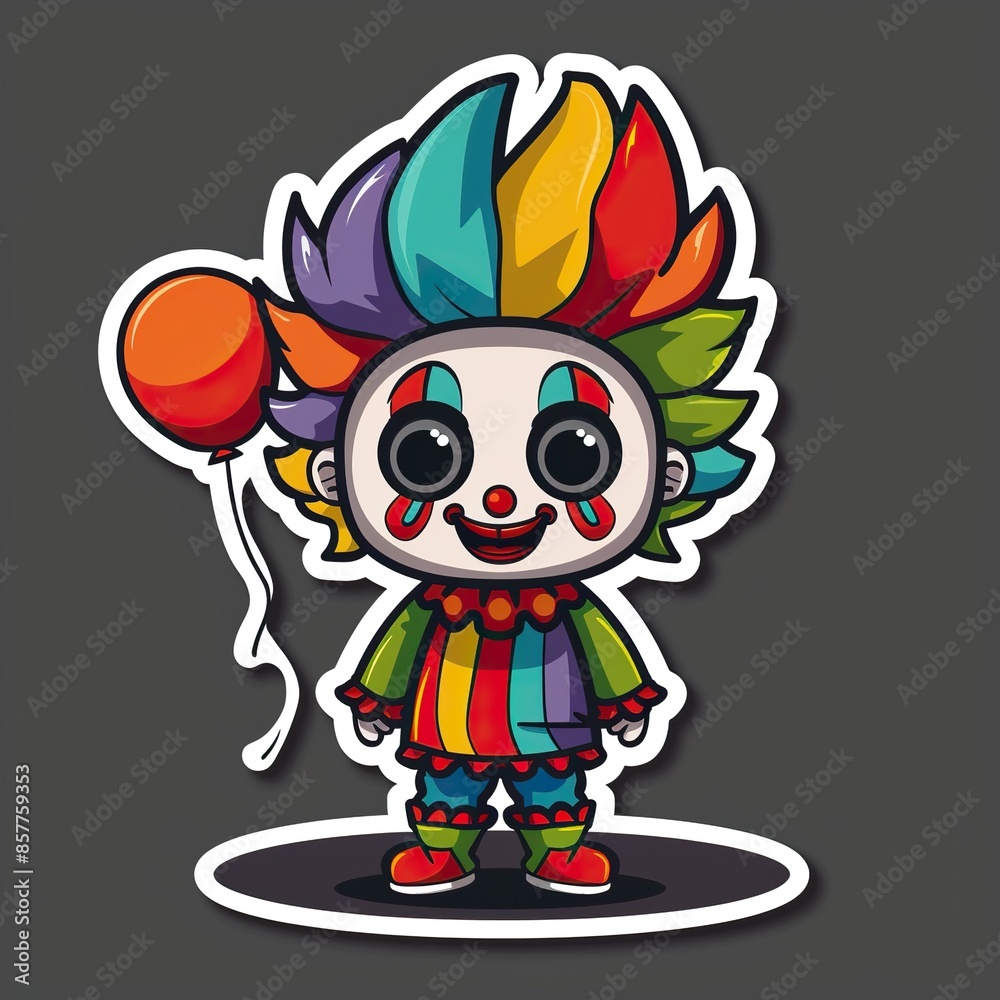 sticker logo of chibi Clown with a colorful wig, Die cut stickers sticker logo of chibi Clown with a colorful wig, Die cut stickers