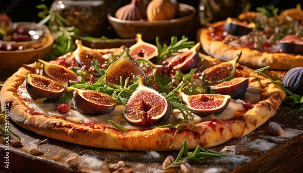 Fototapeta premium A selection of gourmet pizzas with unique toppings such as truffle oil