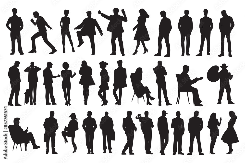 Silhouette people man and women in various poses collection. Silhouette people man and women in various poses collection.