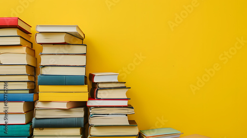 books on a yellow background with space for copying
