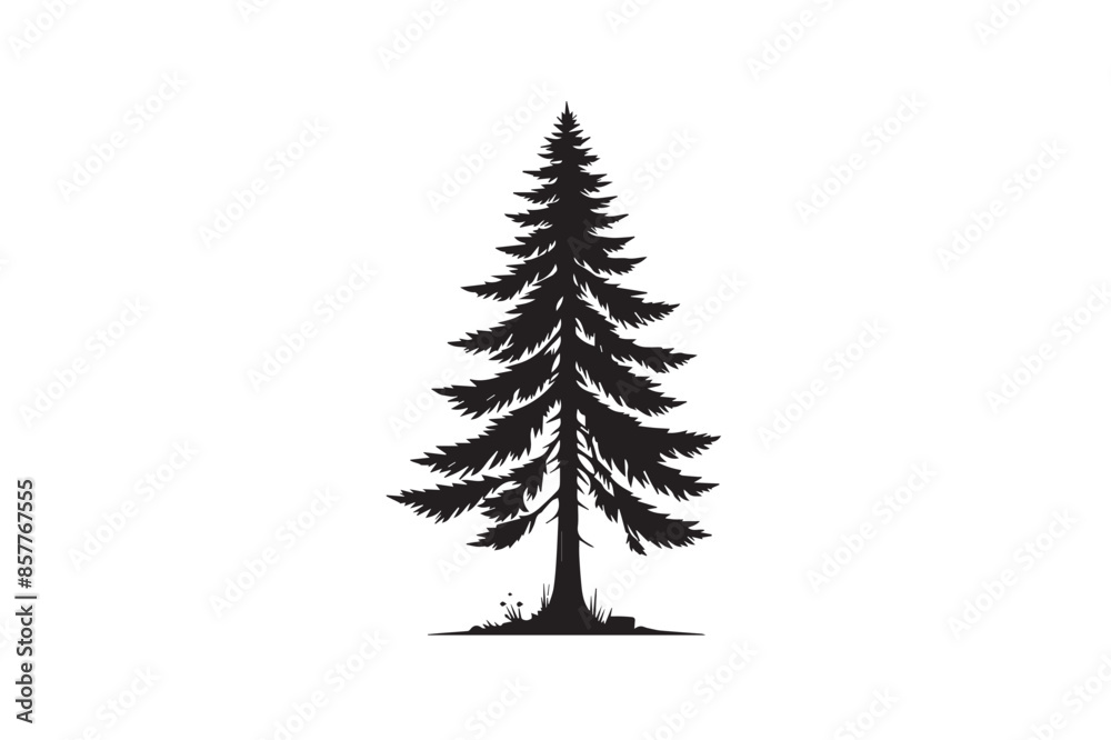 Fototapeta premium Minimalist Pine Tree Silhouette: Vector Illustration