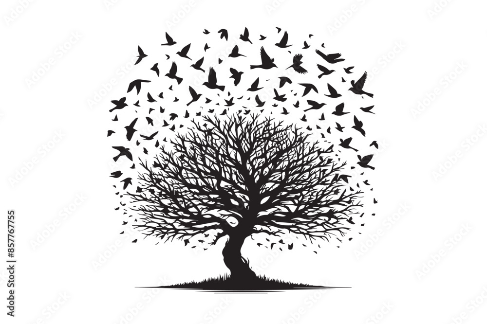 Naklejka premium Detailed Bonsai Tree Silhouette: Japanese Zen Symbol in Vector