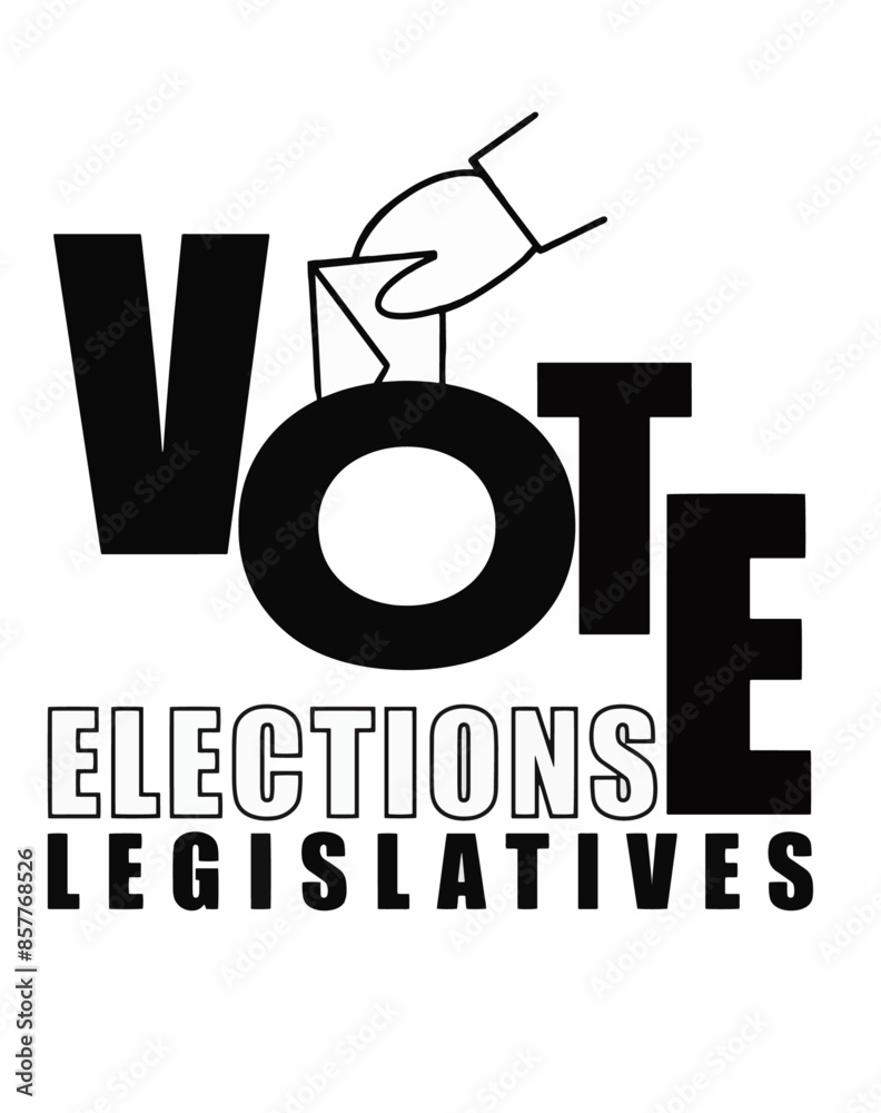 vector of the text vote elections legislatives with icon of a hand with an envelope over the letter O vector of the text vote elections legislatives with icon of a hand with an envelope over the letter O