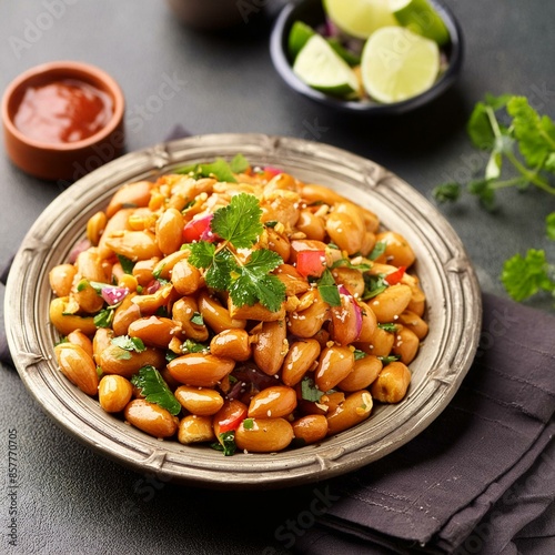 Indian chaat food crunchy masala peanuts