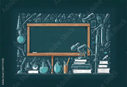 a green room with a chalkboard that has a chalkboard on it surrounded by school elements drawing