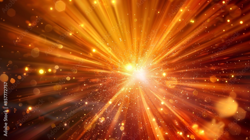 Radiant burst of golden light rays with sparkling bokeh effect, creating a warm and festive atmosphere. The dynamic composition enhances the feeling of celebration and energy. Radiant burst of golden light rays with sparkling bokeh effect, creating a warm and festive atmosphere. The dynamic composition enhances the feeling of celebration and energy.