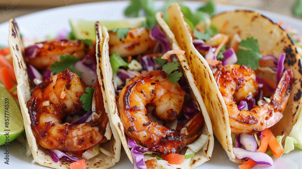 Homemade shrimp tacos with coleslaw and salsa Homemade shrimp tacos with coleslaw and salsa