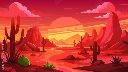 Desert landscape Vector illustration background.