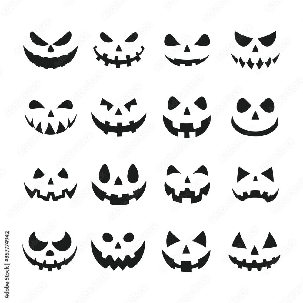 A set of Halloween pumpkin face silhouette vector A set of Halloween pumpkin face silhouette vector