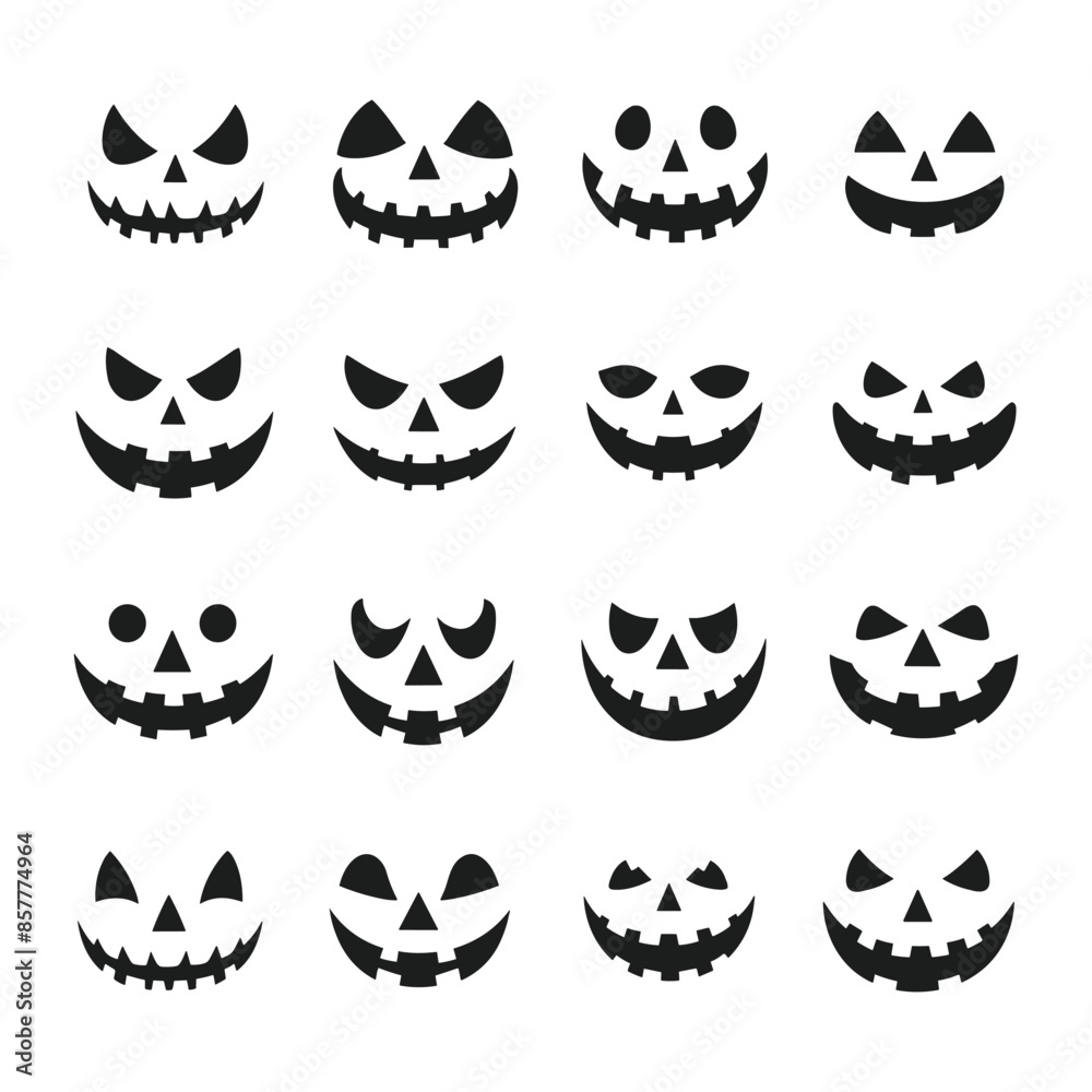 A set of Halloween pumpkin face silhouette vector