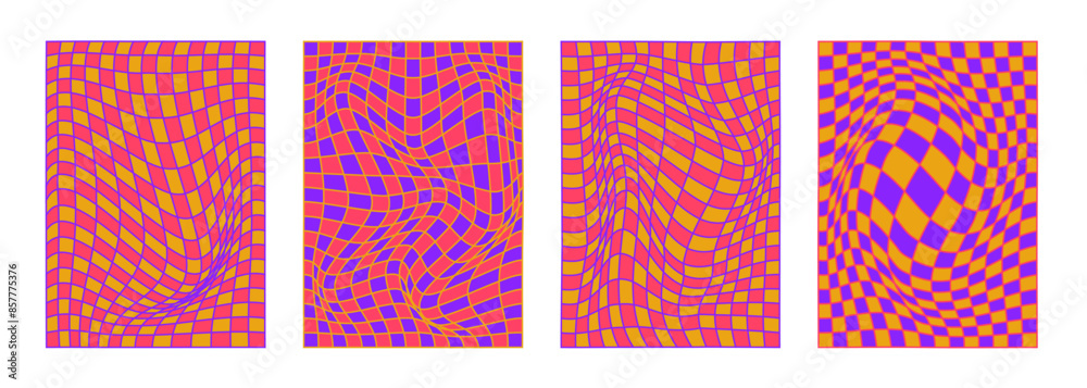 Abstract groovy cover set. Retro design with distorted squares. Abstract groovy cover set. Retro design with distorted squares.