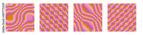 Abstract square groovy background set. Collection of wavy geometric shapes texture hippie style 70s