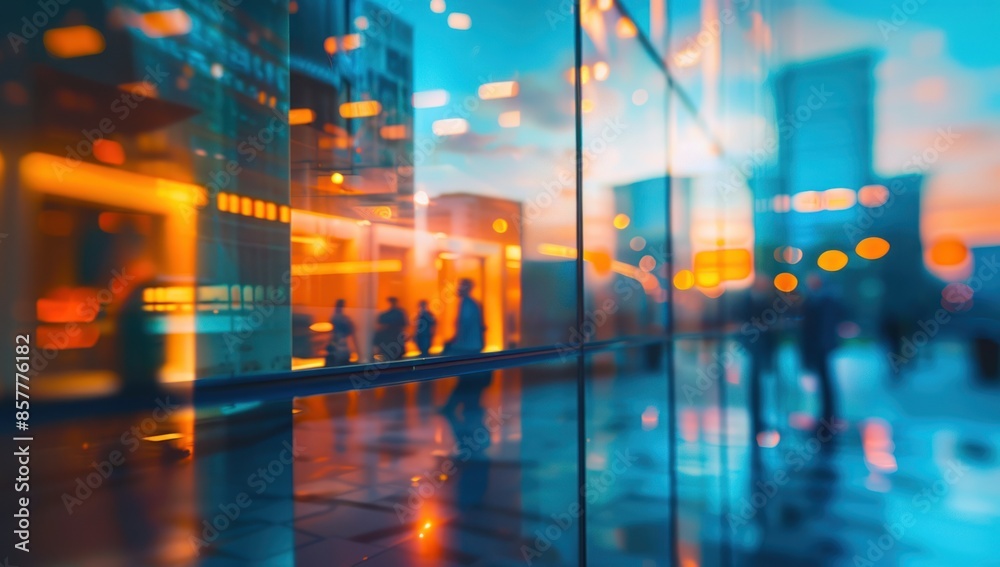 Fototapeta premium Cityscape Reflected in Glass Facade