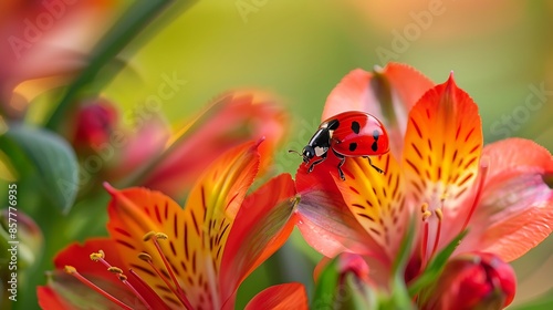 Ladybug on alstroemeria flower