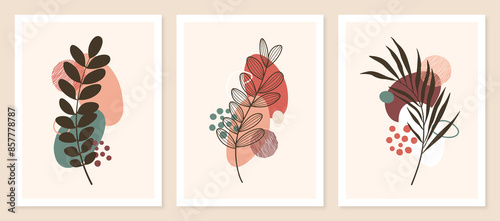 Wallpaper Mural Foliage line art drawing with abstract shape. Abstract Plant Art design for print, cover, wallpaper, Minimal and natural wall art. Torontodigital.ca