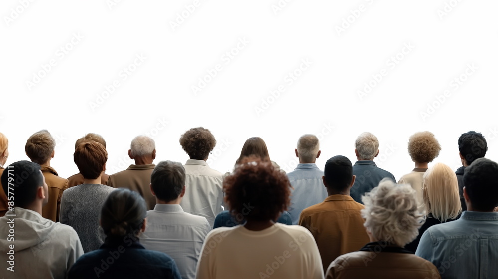 Obraz premium a crowd of people praying with their front turned on white backdrop