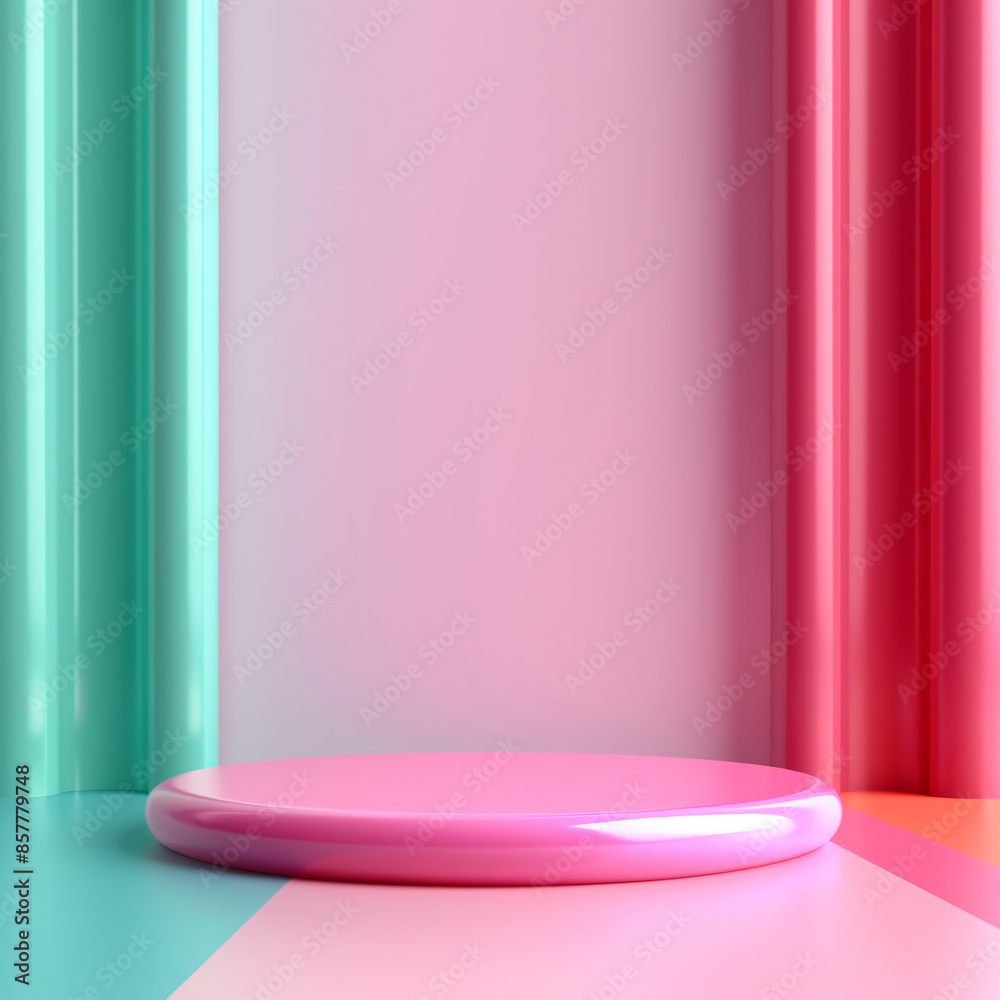 A chic and simple abstract 3D background showcasing minimalistic geometric forms and soft pastel colors, enhanced by creamy lighting and an empty minimalist stand and podium, perfect for a high-end A chic and simple abstract 3D background showcasing minimalistic geometric forms and soft pastel colors, enhanced by creamy lighting and an empty minimalist stand and podium, perfect for a high-end