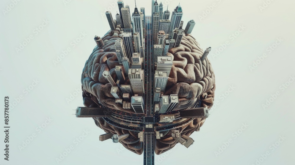 Foto de a surrealistic metropolis arising from the folds of a human ...