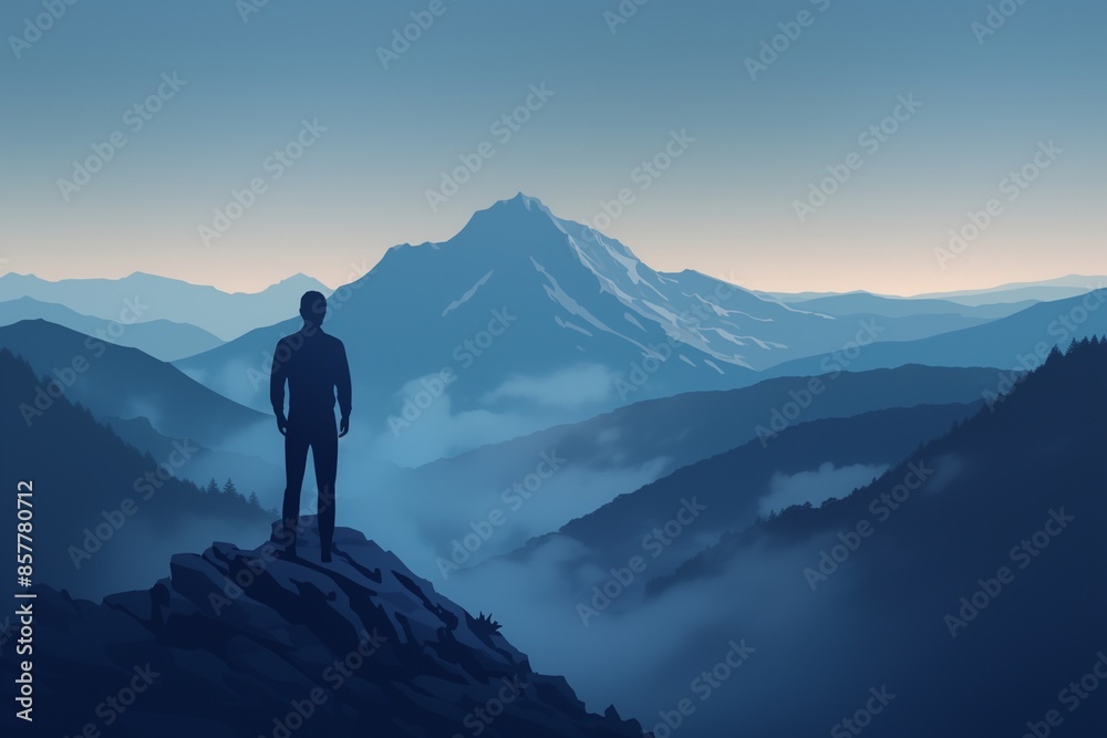 silhouette business man stand on the mountain for business concept silhouette business man stand on the mountain for business concept
