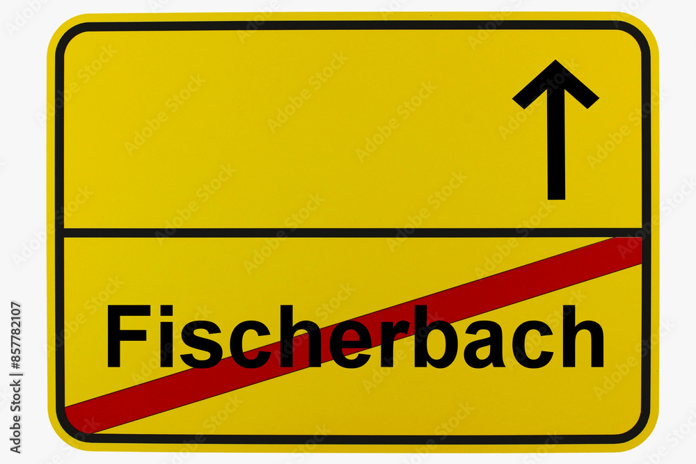 Illustration eines Ortsausgangsschildes von Fischerbach in Baden-Württemberg Illustration eines Ortsausgangsschildes von Fischerbach in Baden-Württemberg
