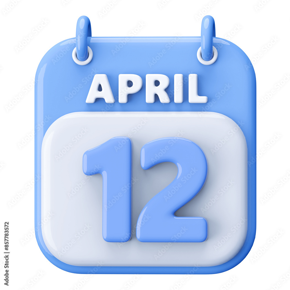 12th April Calendar Icon 3D Render 12th April Calendar Icon 3D Render