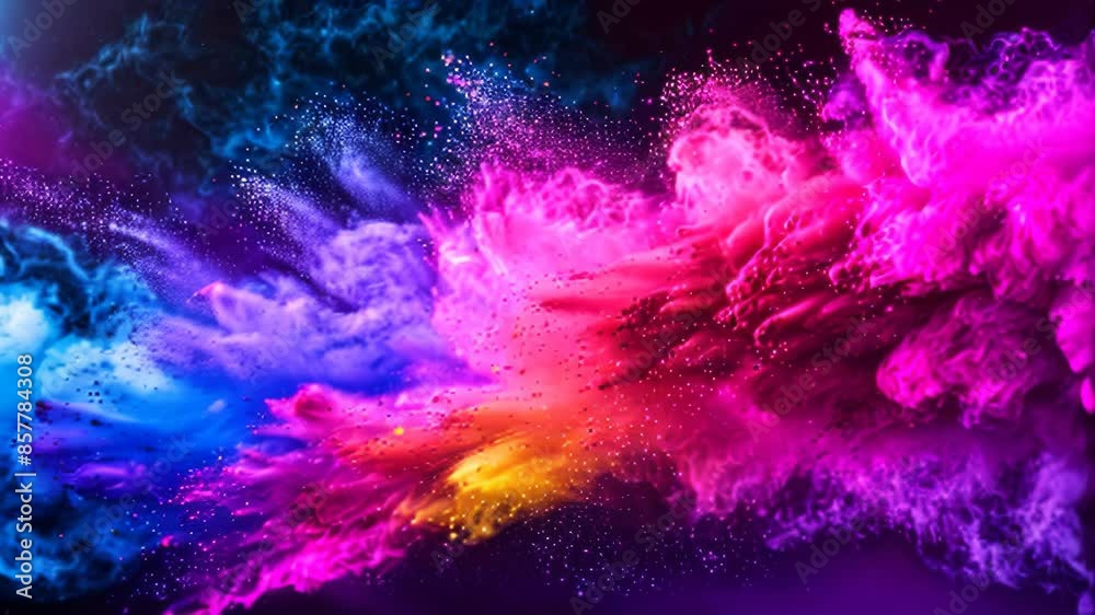 A multicolored cloud of smoke is seen flying through the air, Colorful powders swirling in the air A multicolored cloud of smoke is seen flying through the air, Colorful powders swirling in the air