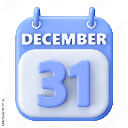 31st December Calendar Icon 3D Render