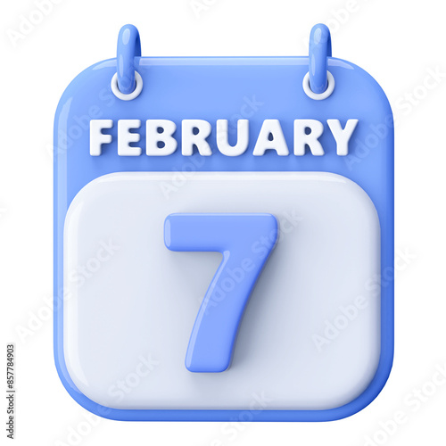 7th February Calendar Icon 3D Render