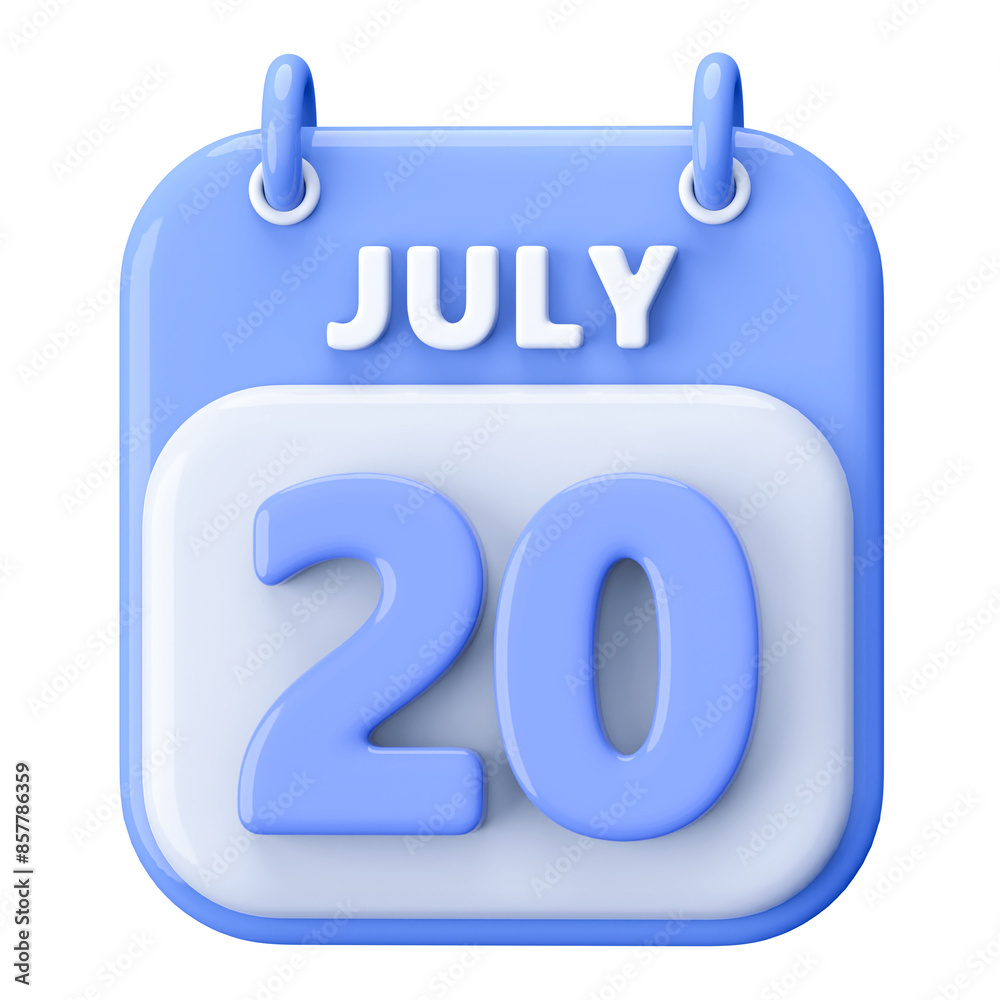 20th July Calendar Icon 3D Render 20th July Calendar Icon 3D Render