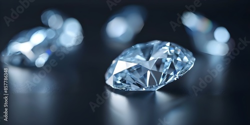 Blue diamonds on black background with bright light shining from top and bottom. Concept Blue Diamonds, Black Background, Bright Light, Contrast, Shining Effects
